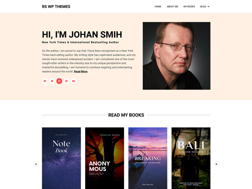 Author Personal Blog Free WordPress Theme For Authors, Publishers, Novelists, and Bloggers.