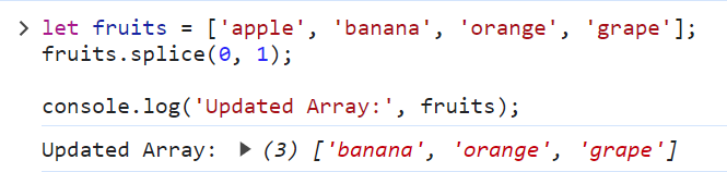 Javascript remove first element from array using splice
