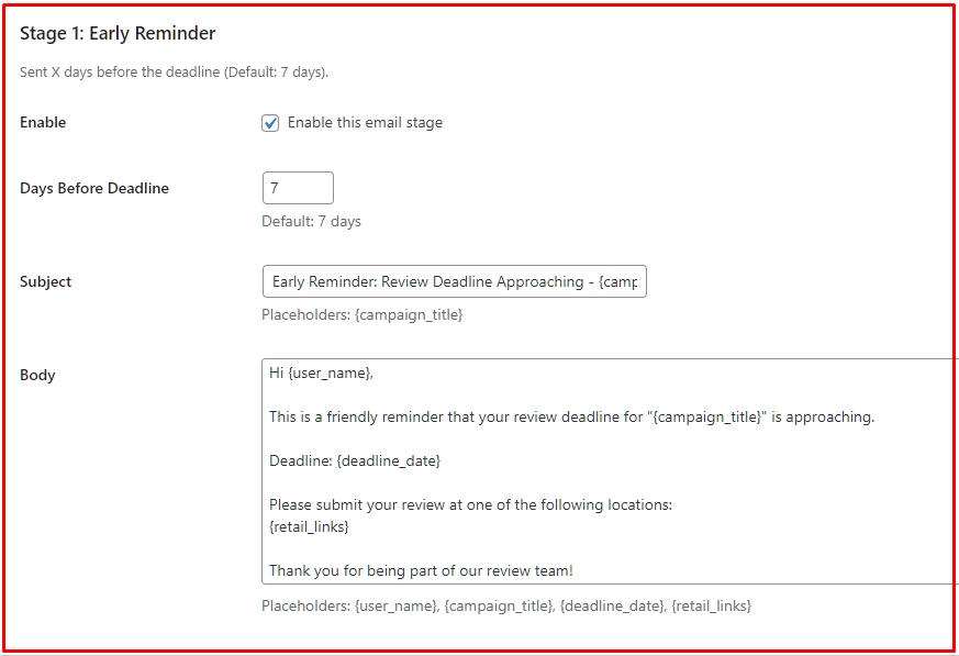 Early Reminder Automation