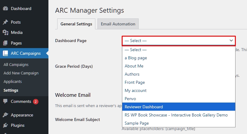 Reviewer Dashboard Select