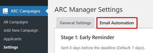 Rs arc manager email automation tab