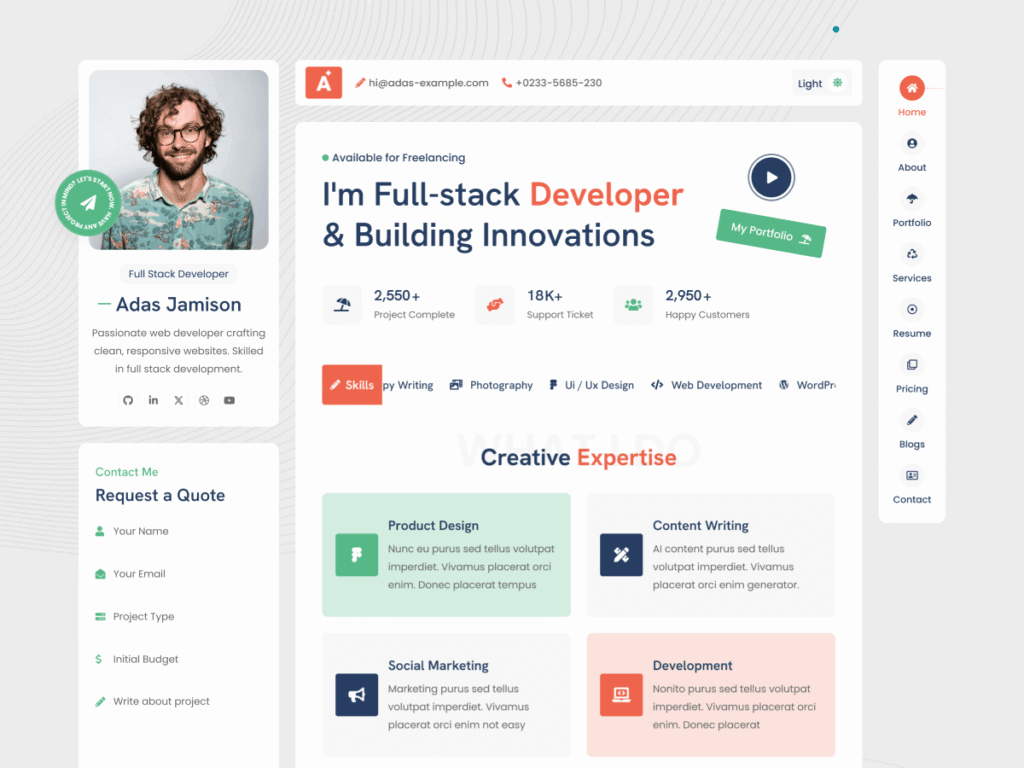 Adas Pro – The Ultimate Resume & Portfolio WordPress Theme