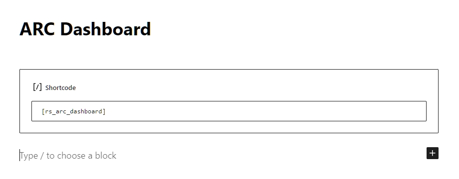 rs arc manager dashboard shortcode